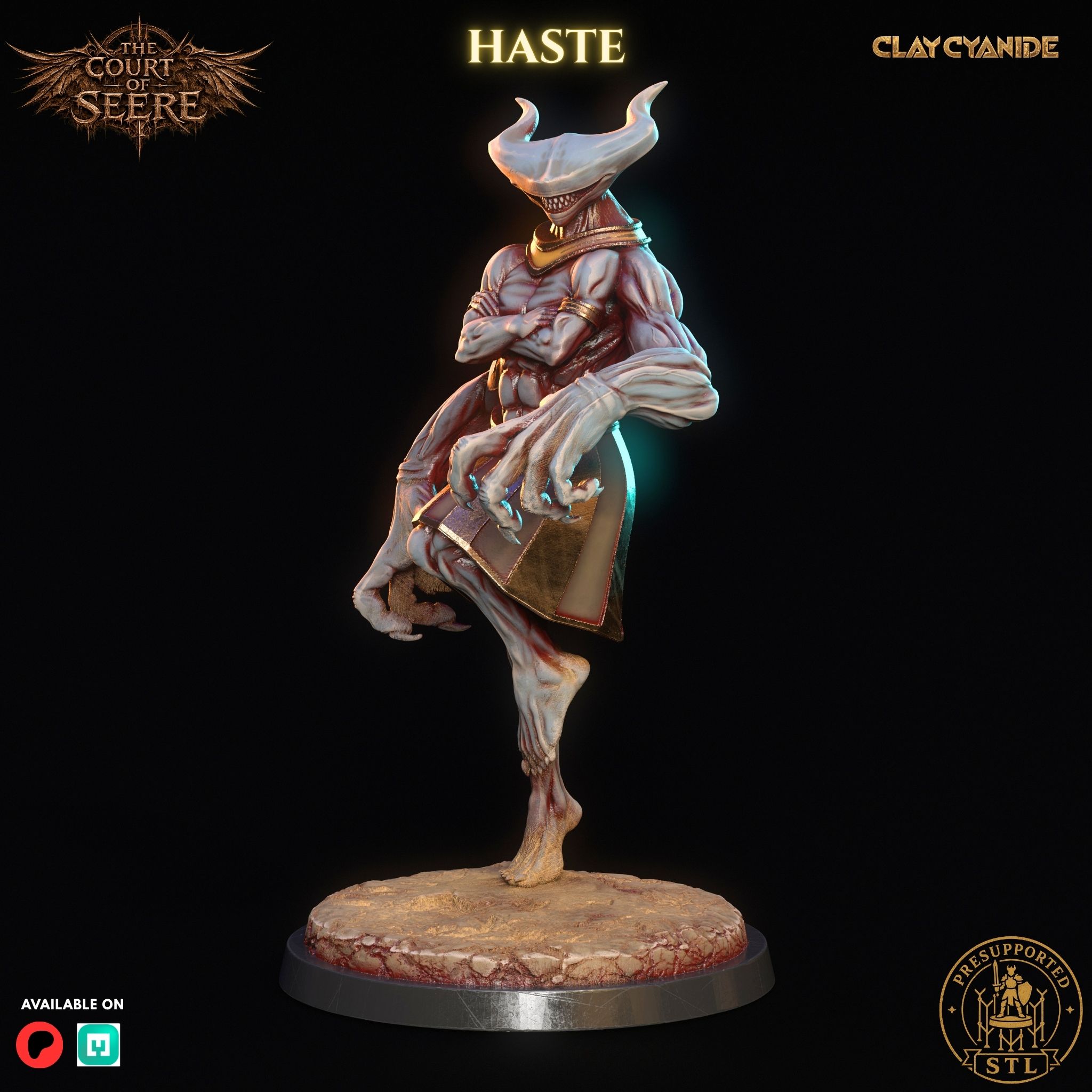 Haste — the First Step, Herald of Prince Seere, dark fantasy 3D printable STL miniature by Clay Cyanide
